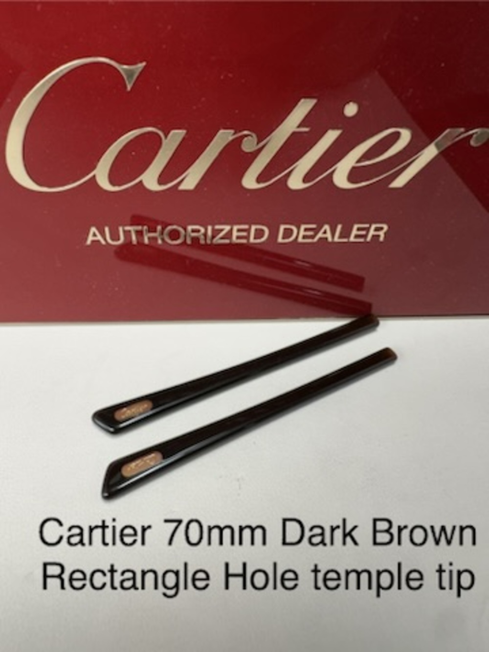 1 pair of Cartier eyewear temple tips 70mm dark brown rectangle hole Brand new
